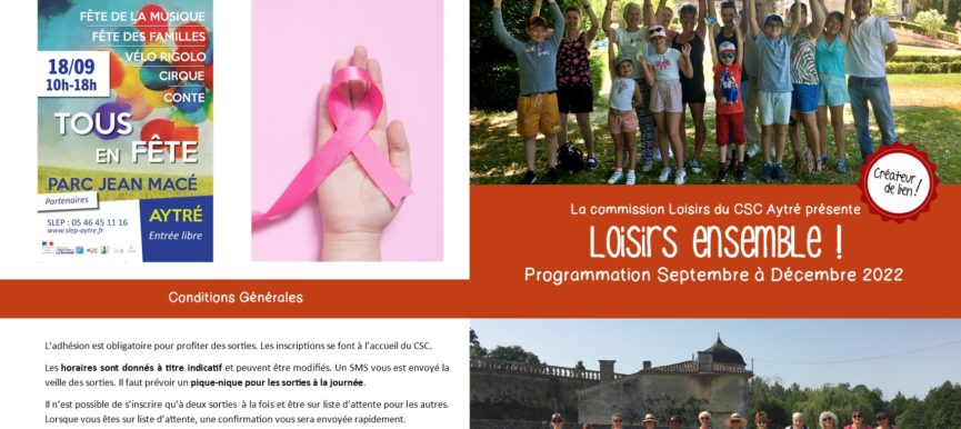 Programme Loisirs Septembre à Décembre 22